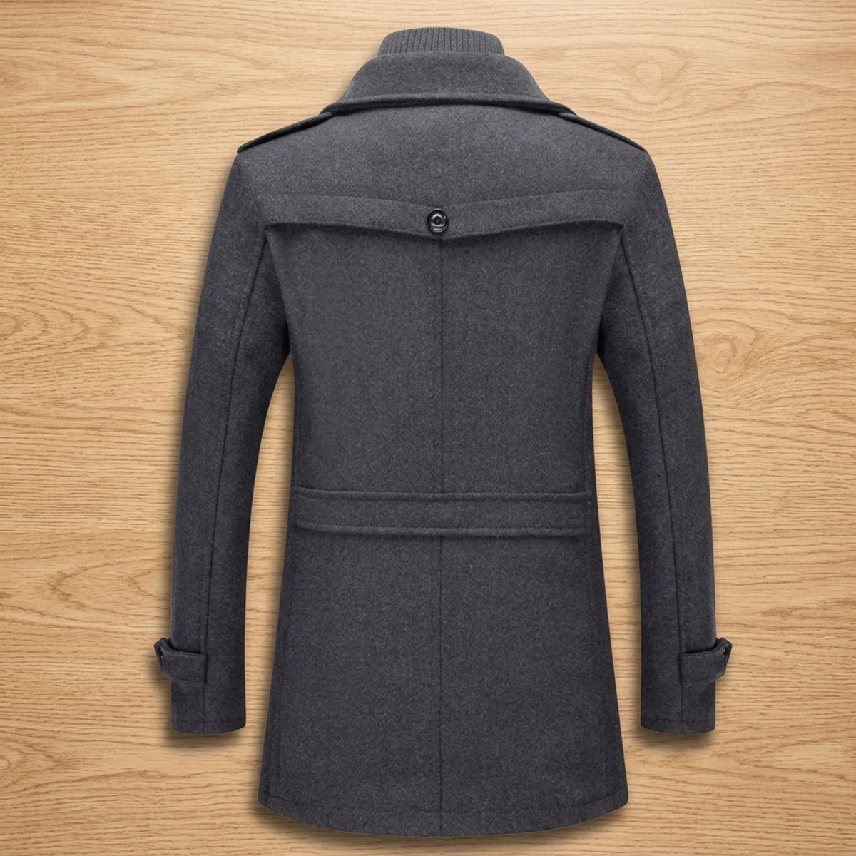 Men's Longline Heritage Wool Coat Button-Through Relaxed Fit