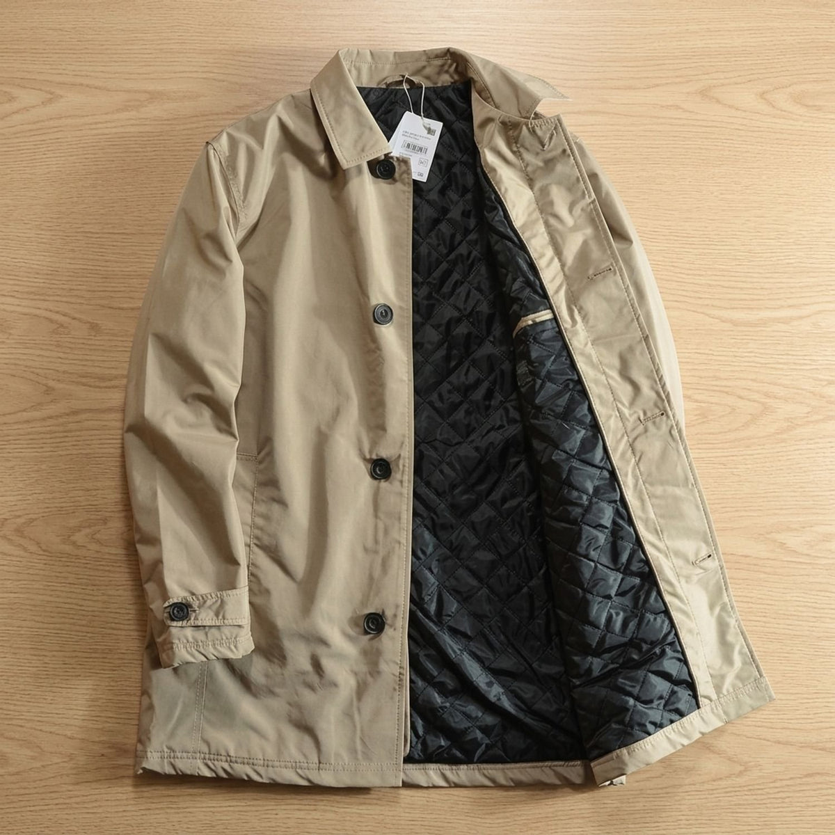 Men's Longline Quilted Button-Through Trench Coat