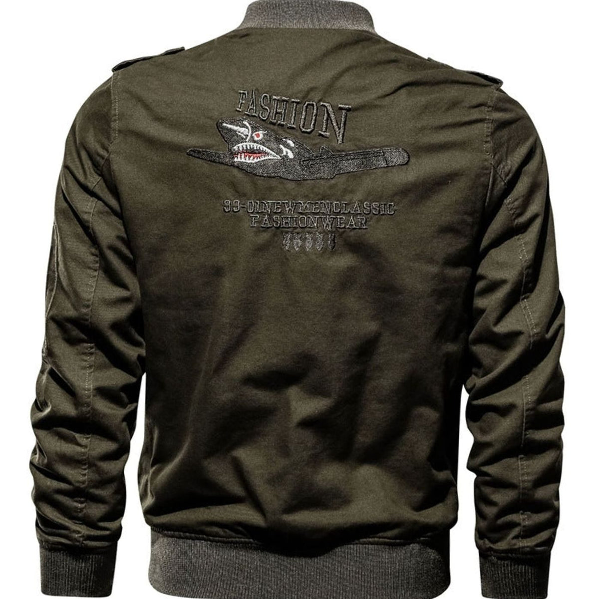Men's Military Patch Zip-Up Bomber Jacket with Multi-Pockets
