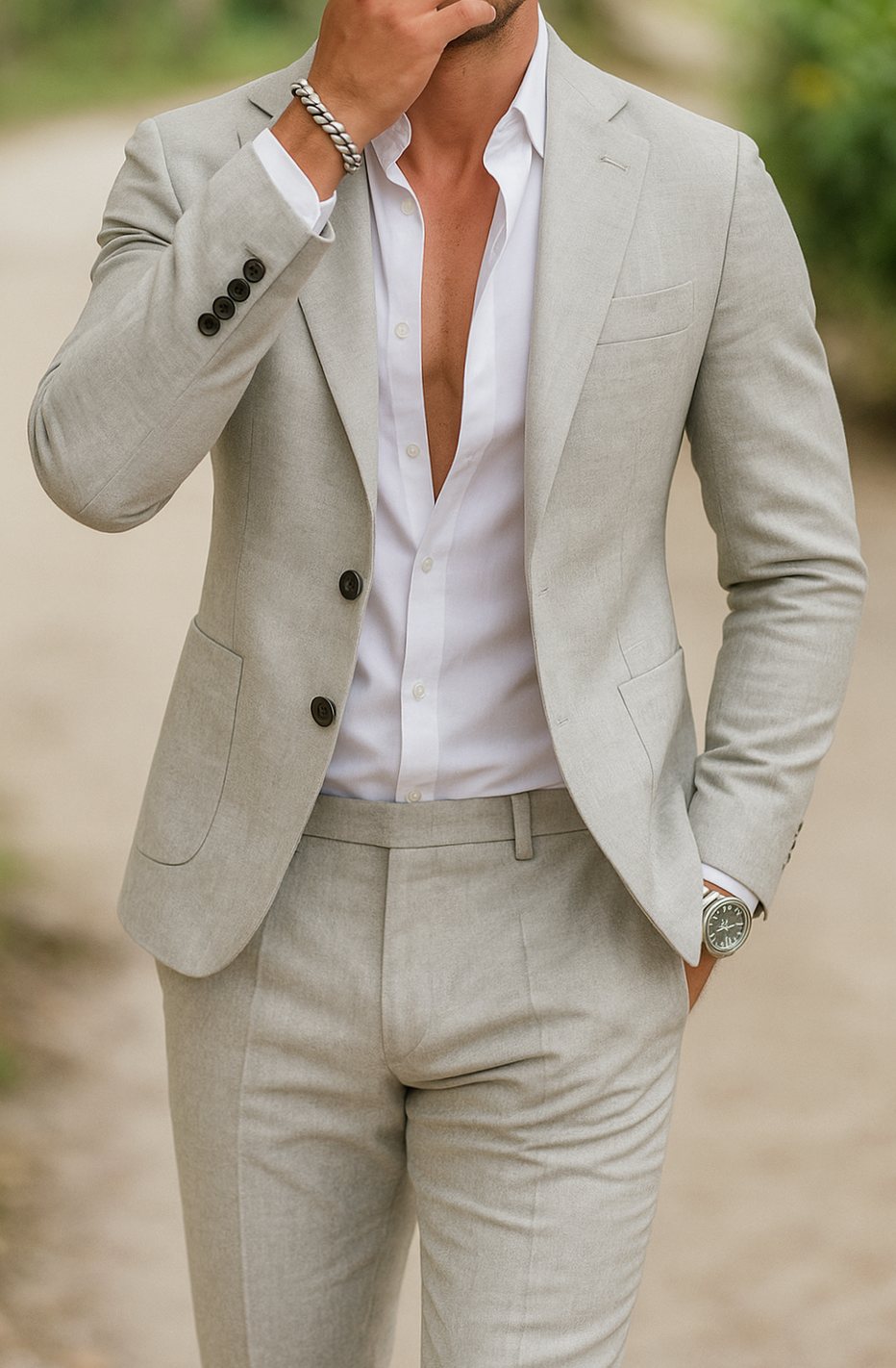Men's Modern Two-Piece Slim-Fit Notch Lapel Suit - Grey