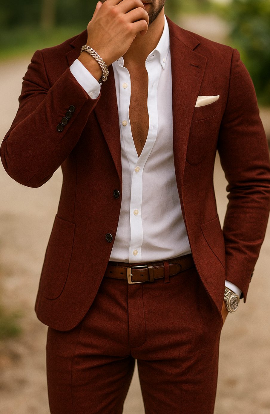 Men's Modern Two-Piece Slim-Fit Notch Lapel Suit - Burgundy