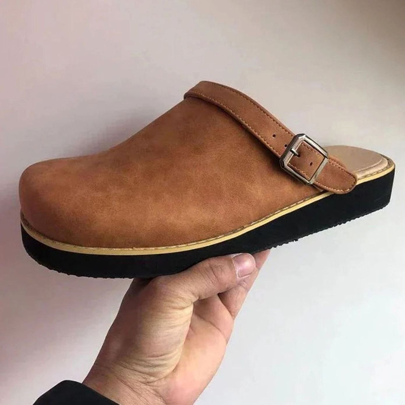 Men's Orthopaedic Leather Buckle Slip-On Clogs