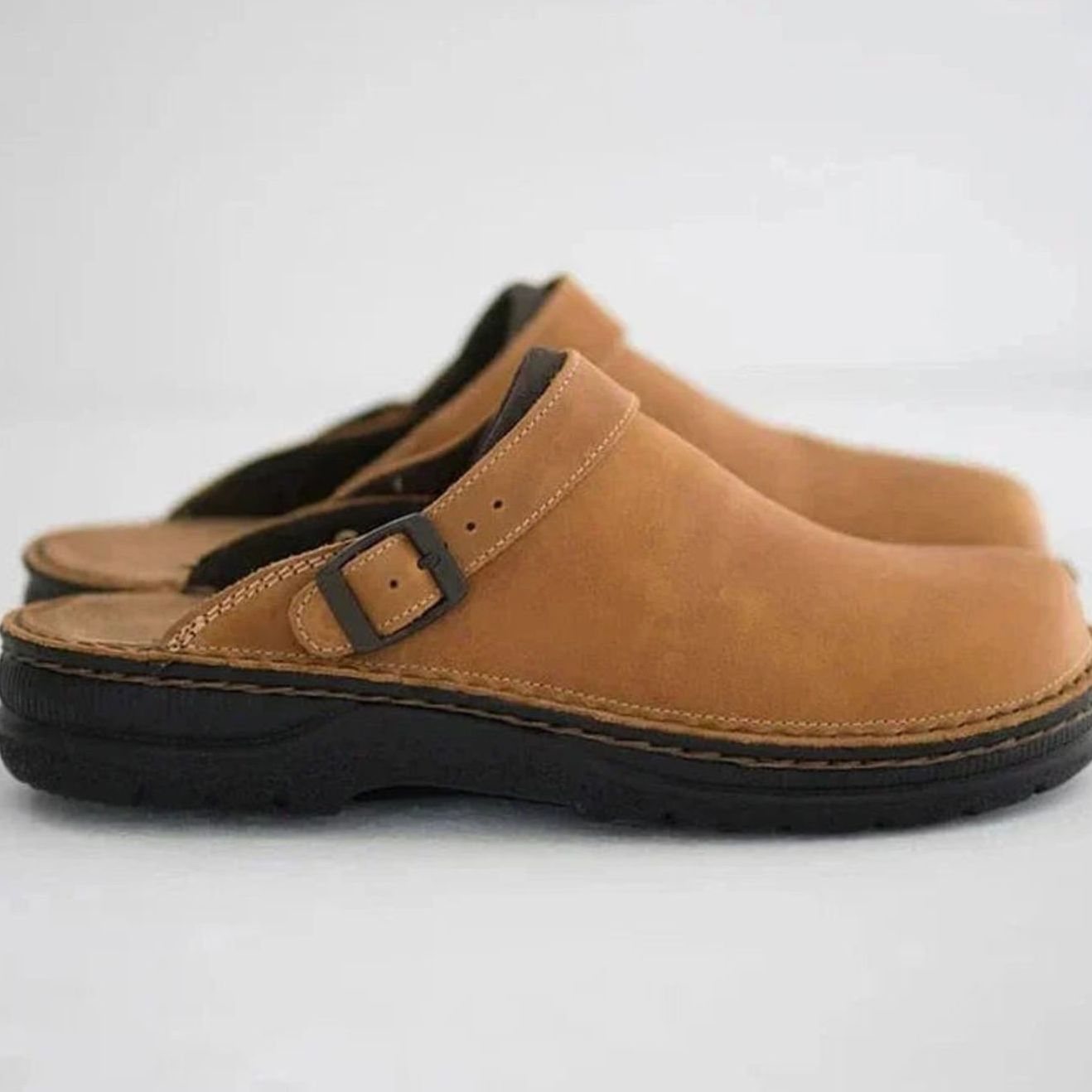 Men's Orthopaedic Leather Buckle Slip-On Clogs
