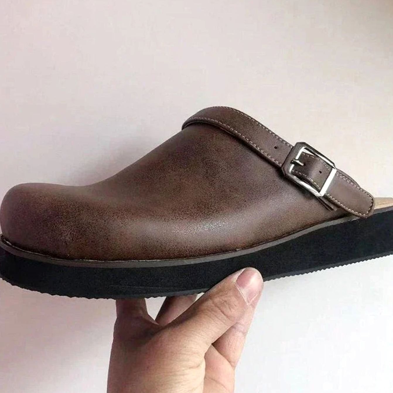 Men's Orthopaedic Leather Buckle Slip-On Clogs
