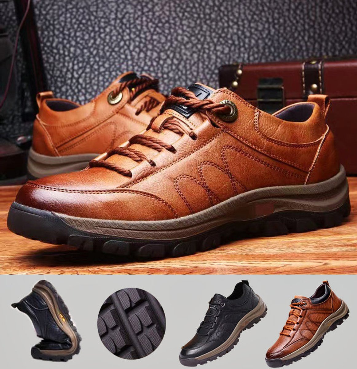 Men's Orthopedic Slip-Resistant Lace-Up Leather Walking Shoes