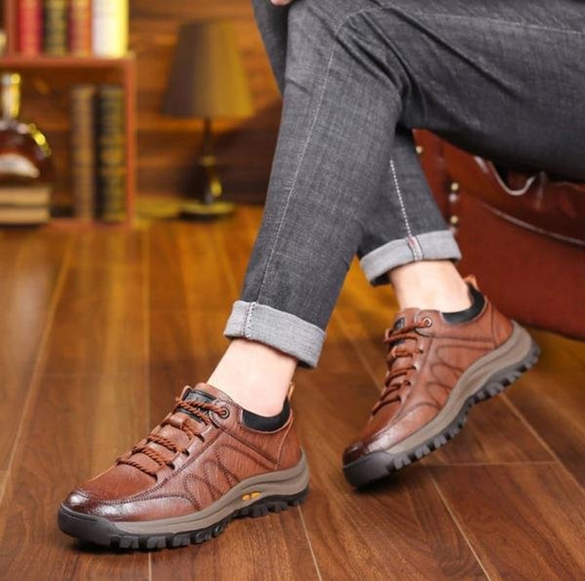 Men's Orthopedic Slip-Resistant Lace-Up Leather Walking Shoes