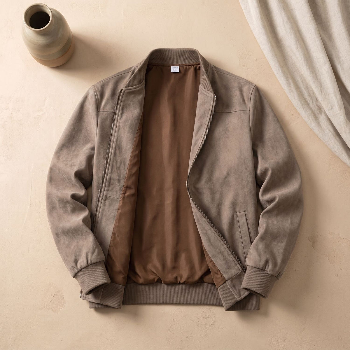 Men's Oversized Zip-Up Suede Bomber Jacket