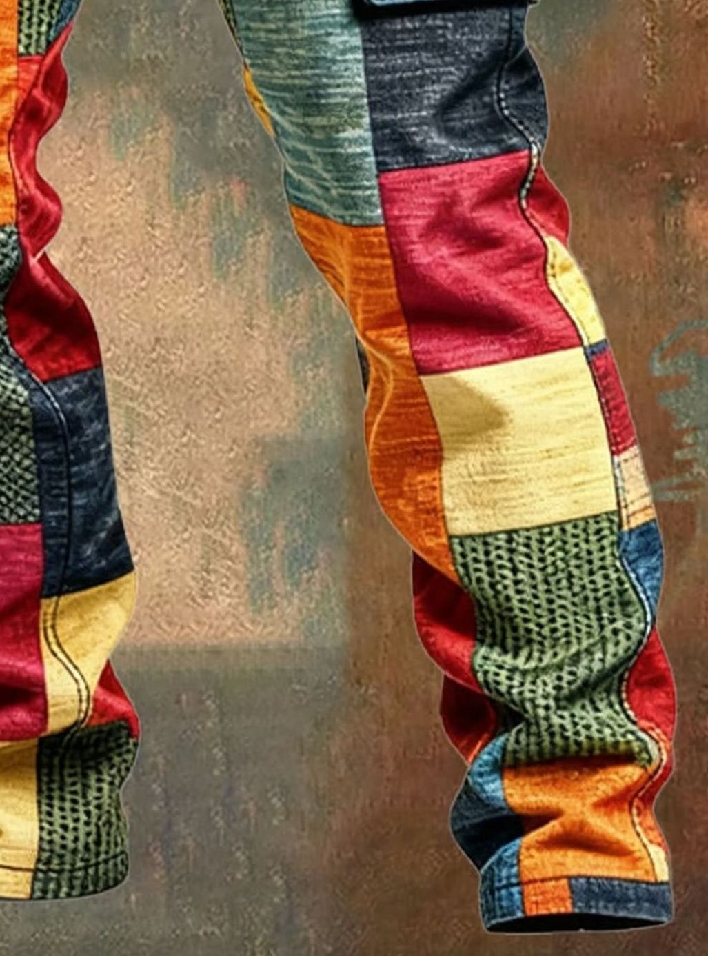 Men's Patchwork Colourblock Regular-Fit Cargo Trousers