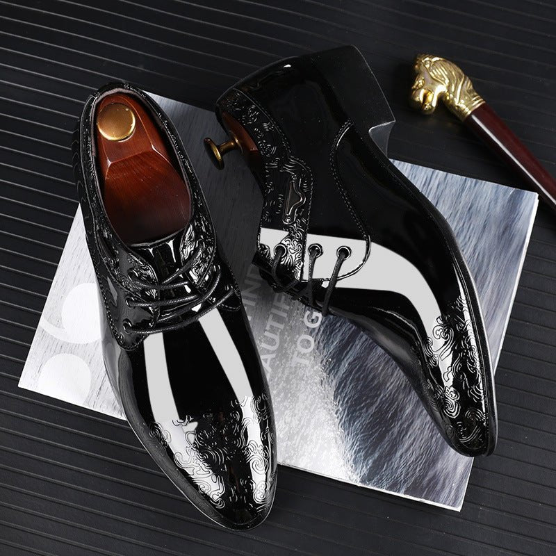Men's Patent Embossed Lace-Up Formal Derby Shoes - Black