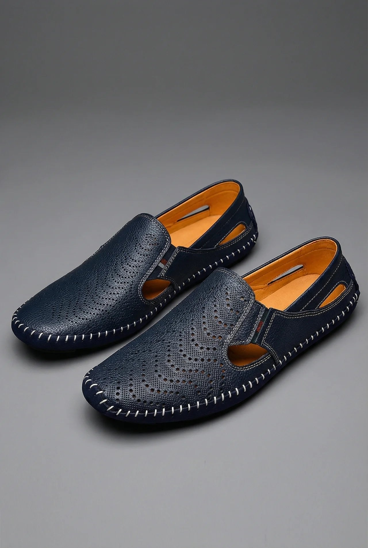 Men's Perforated Slip-On Breathable Summer Loafers - Navy