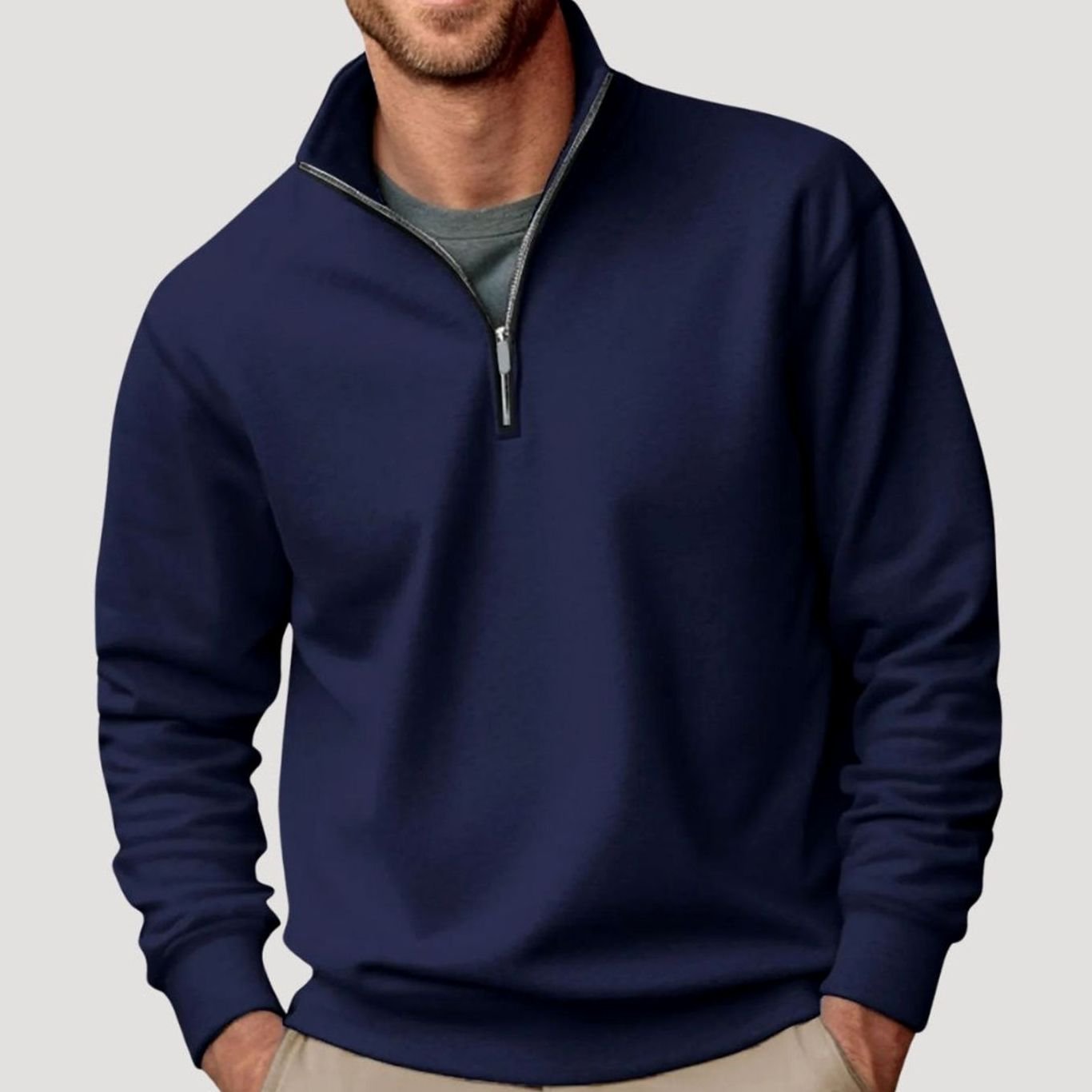 Men's Quarter-Zip Collar Sweatshirt Relaxed Fit Pullover - Navy