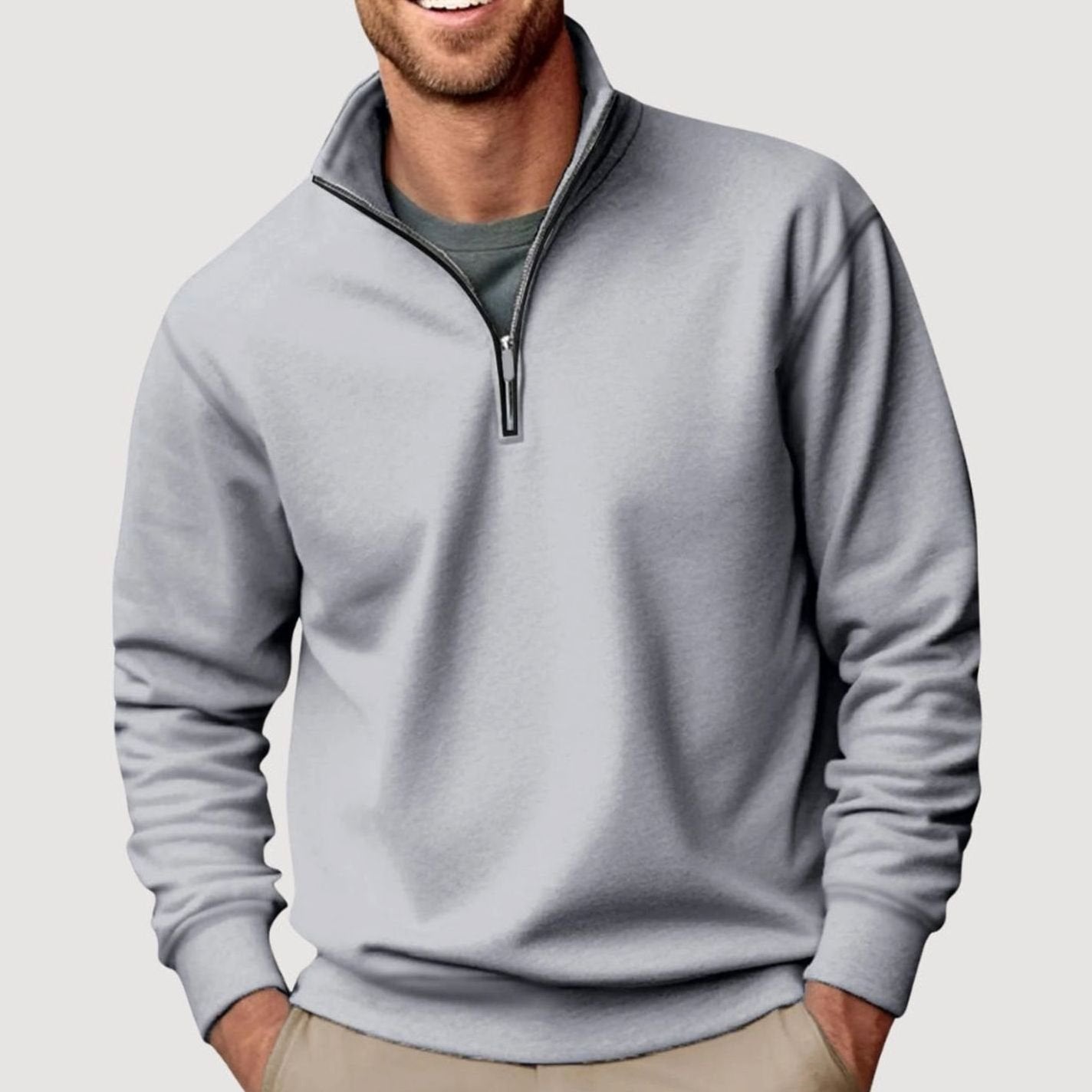 Men's Quarter-Zip Collar Sweatshirt Relaxed Fit Pullover - Grey