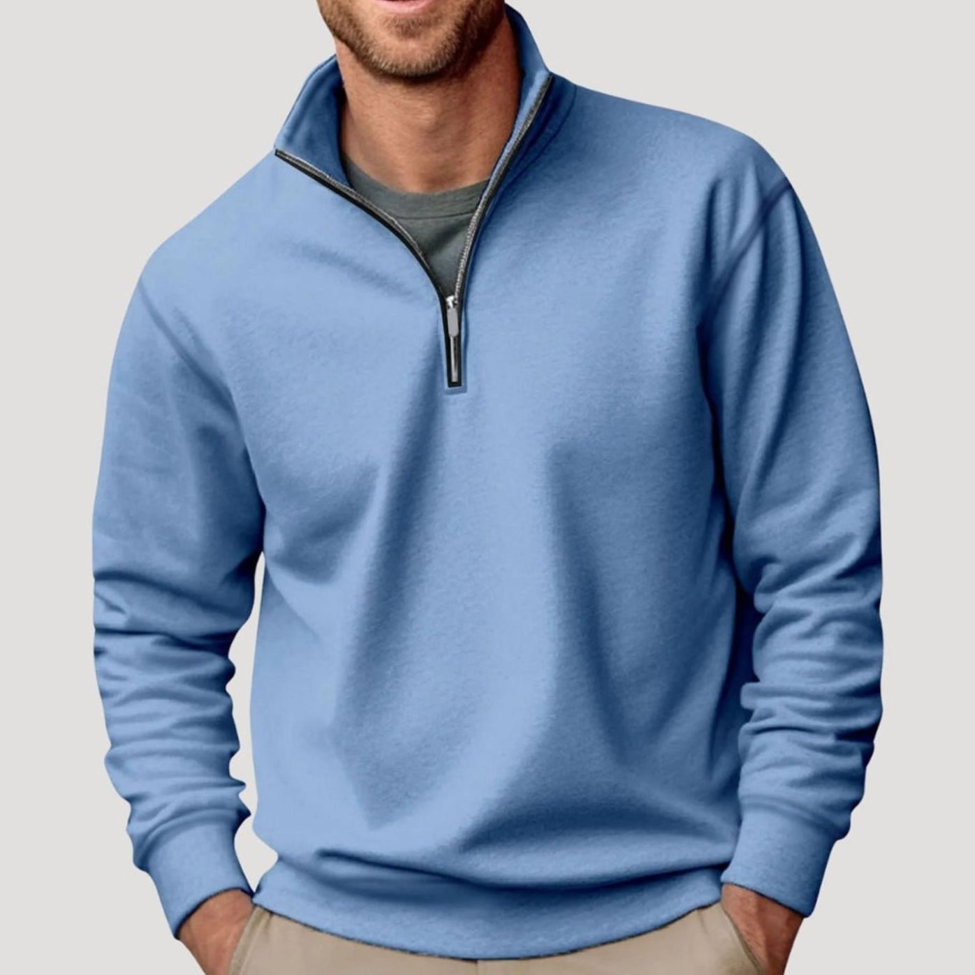 Men's Quarter-Zip Collar Sweatshirt Relaxed Fit Pullover - Blue