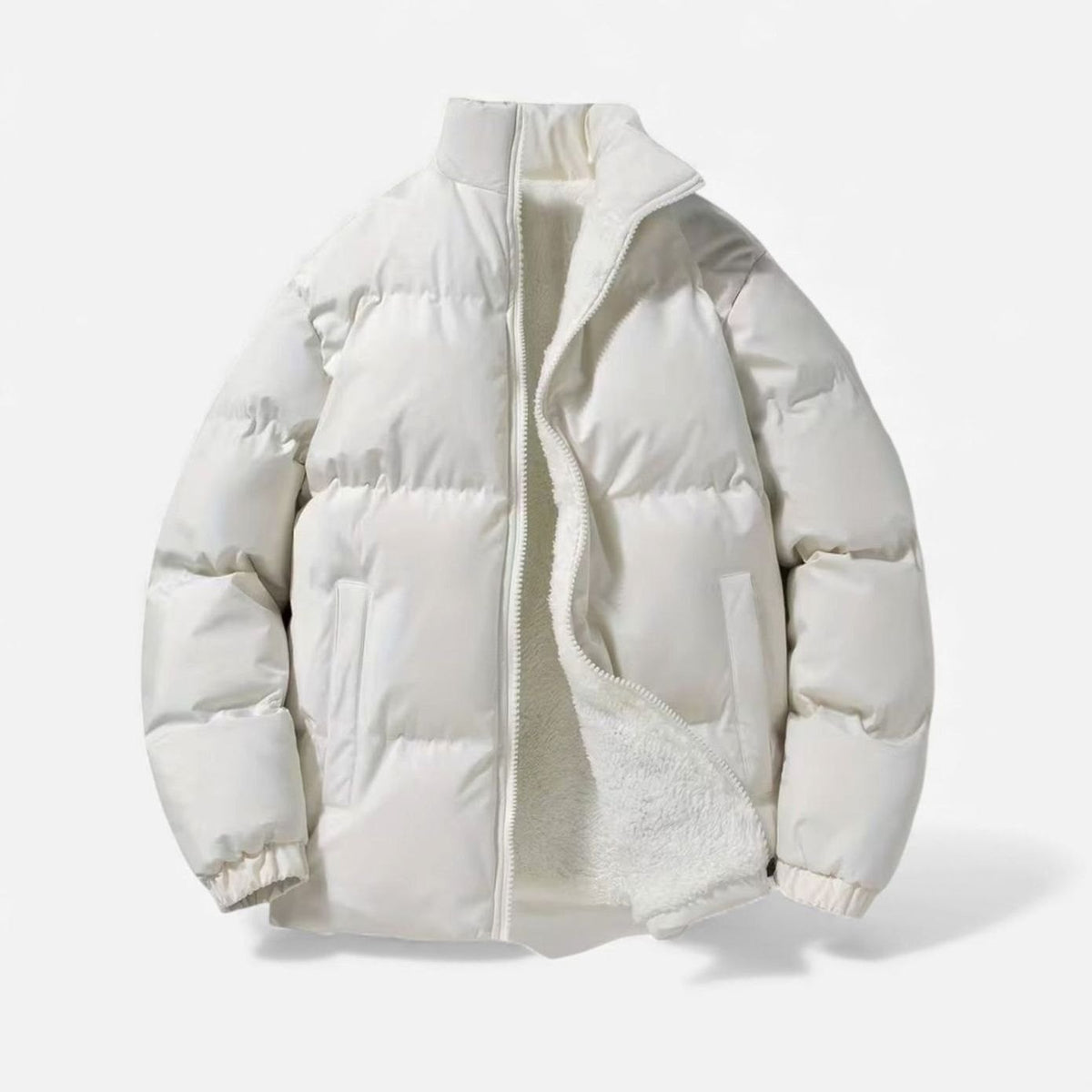 Men's Quilted Fleece-Lined Funnel-Neck Puffer Jacket - White