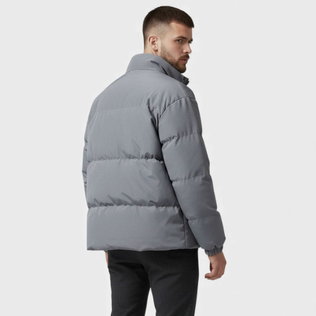 Men's Quilted Fleece-Lined Funnel-Neck Puffer Jacket