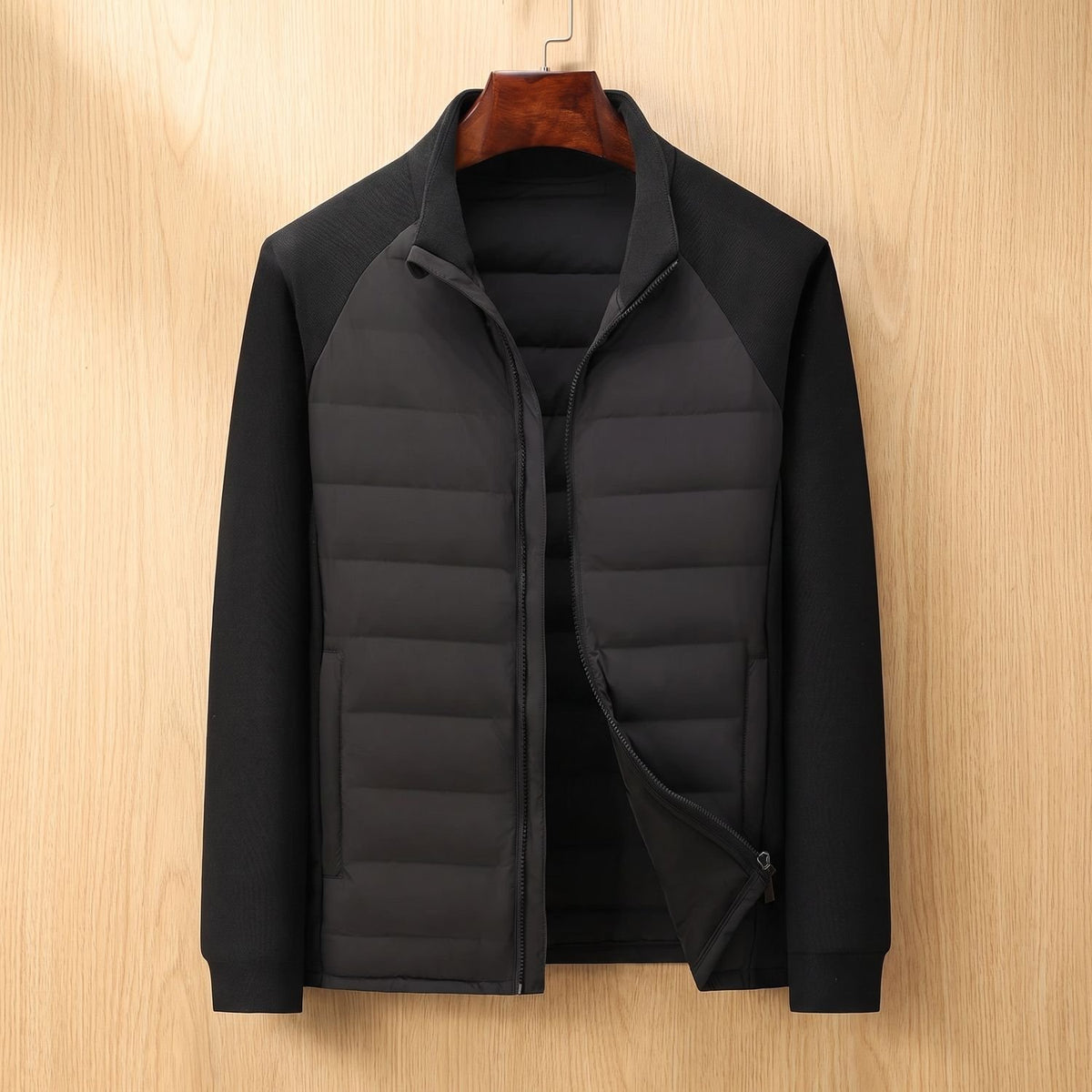 Men's Quilted High-Neck Zip-Through Puffer Jacket - Black