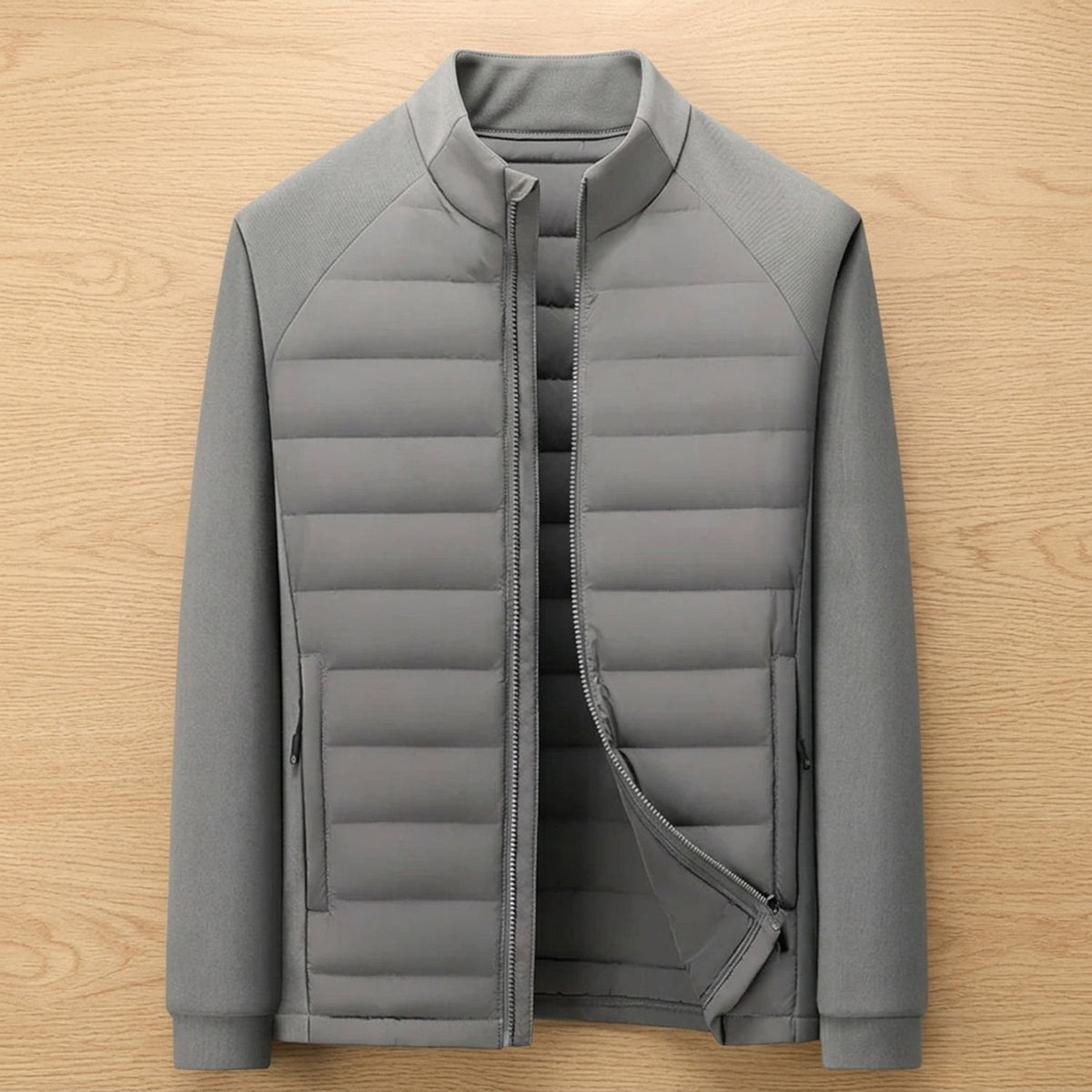 Men's Quilted High-Neck Zip-Through Puffer Jacket - Grey