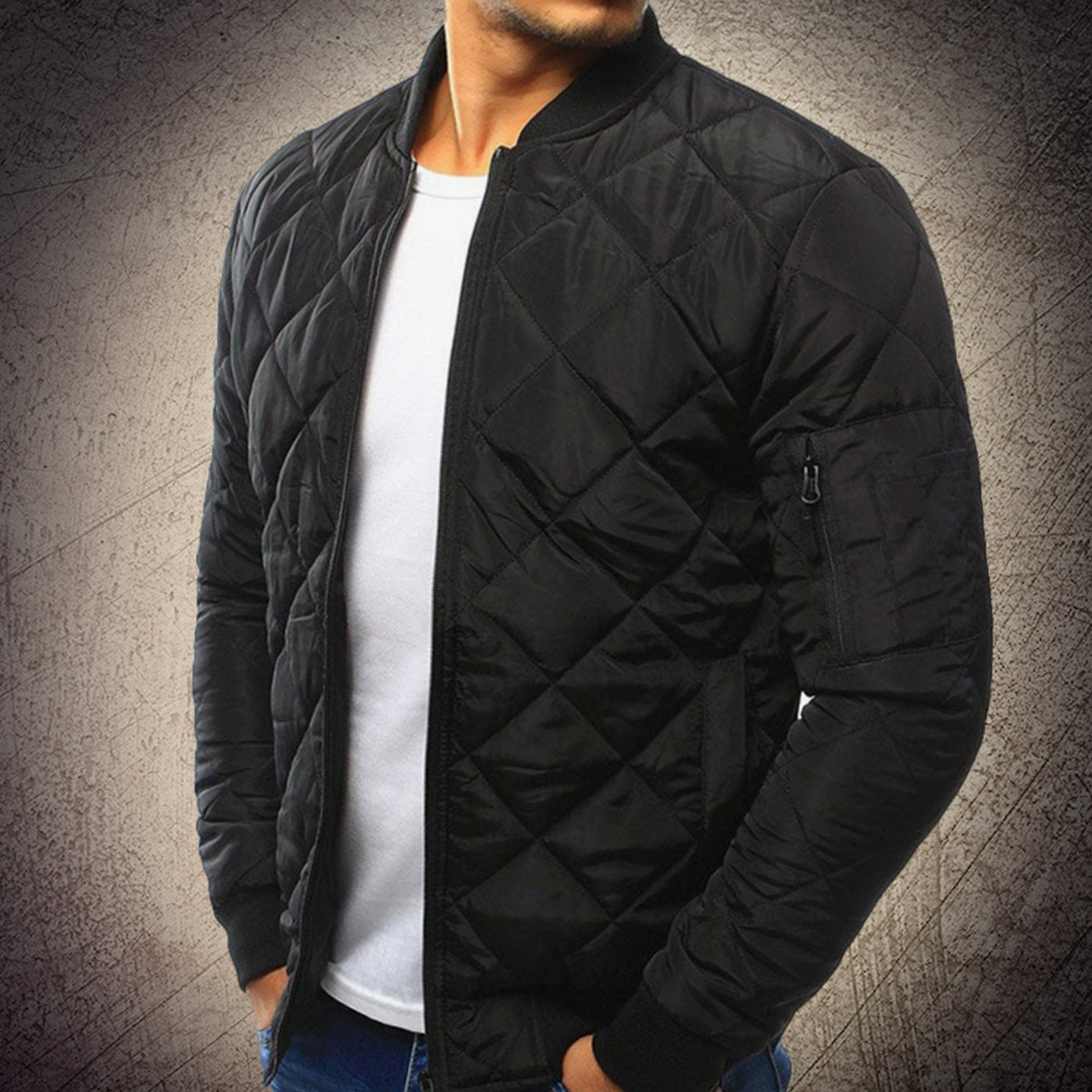 Men's Quilted Lightweight Diamond-Stitch Bomber Jacket
