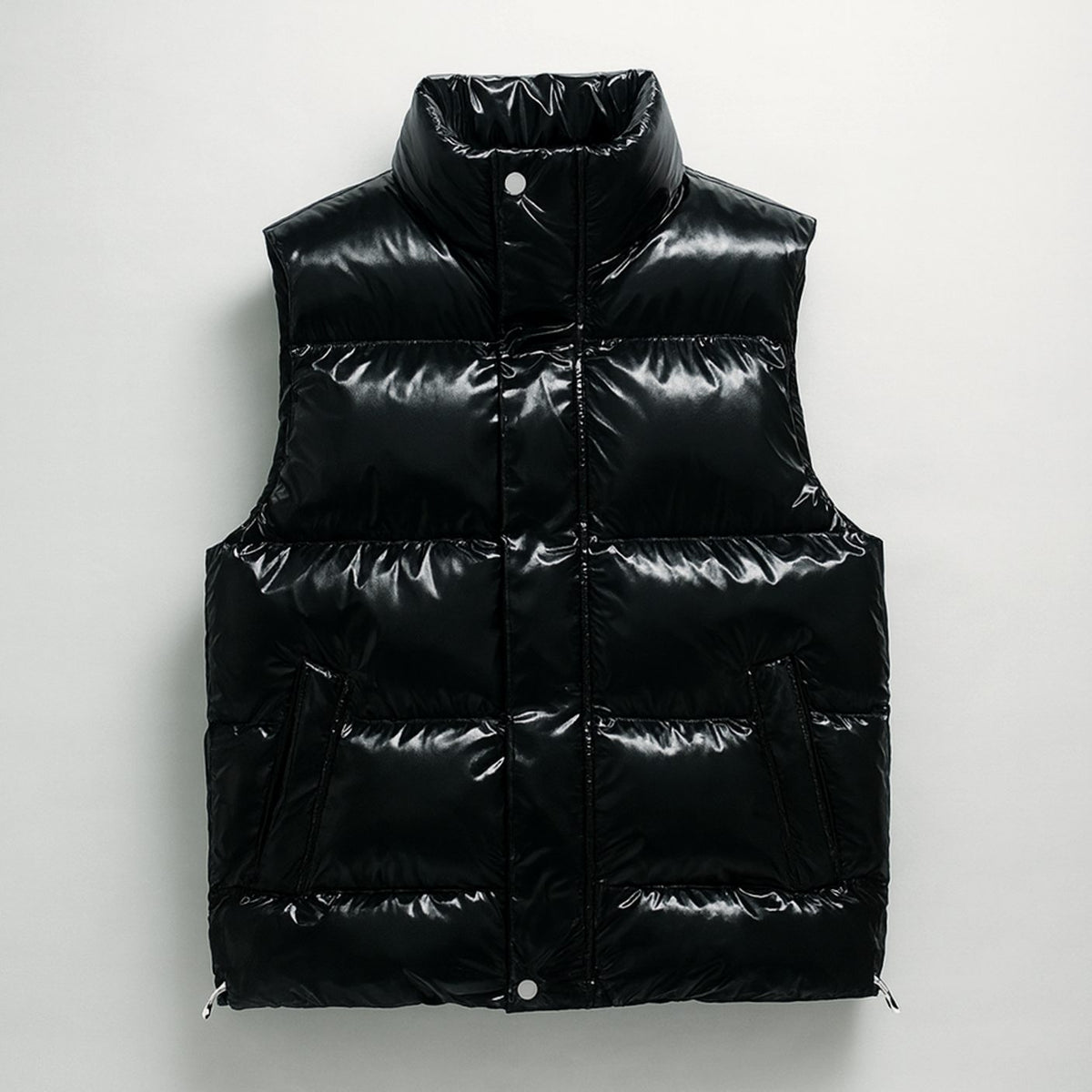 Men's Quilted Puffer Gilet High-Collar Cotton-Blend Vest - Black