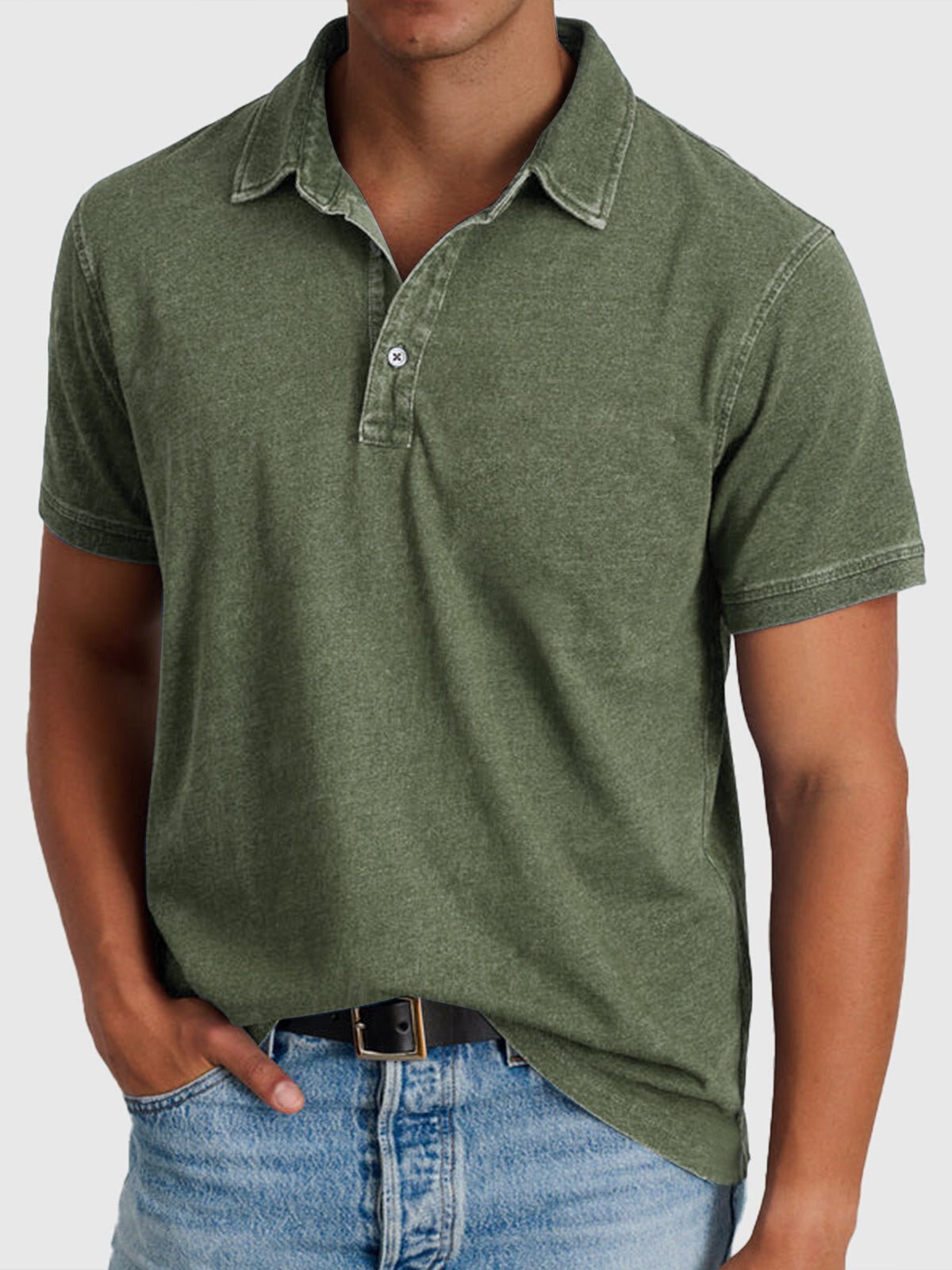 Men's Regular-Fit Cotton-Denim Short-Sleeve Polo Shirt - Army Green
