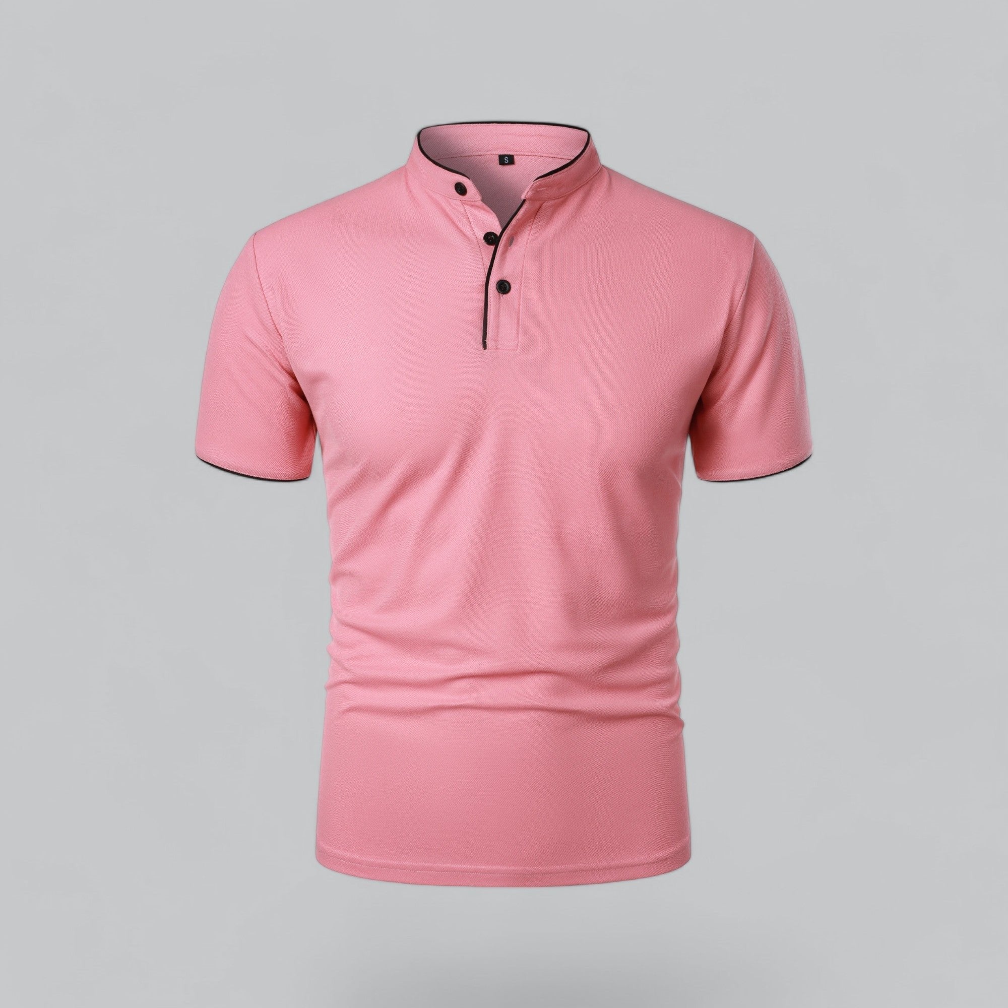 Men's Regular-Fit Short-Sleeve Mandarin Collar Cotton Polo Shirt - Pink
