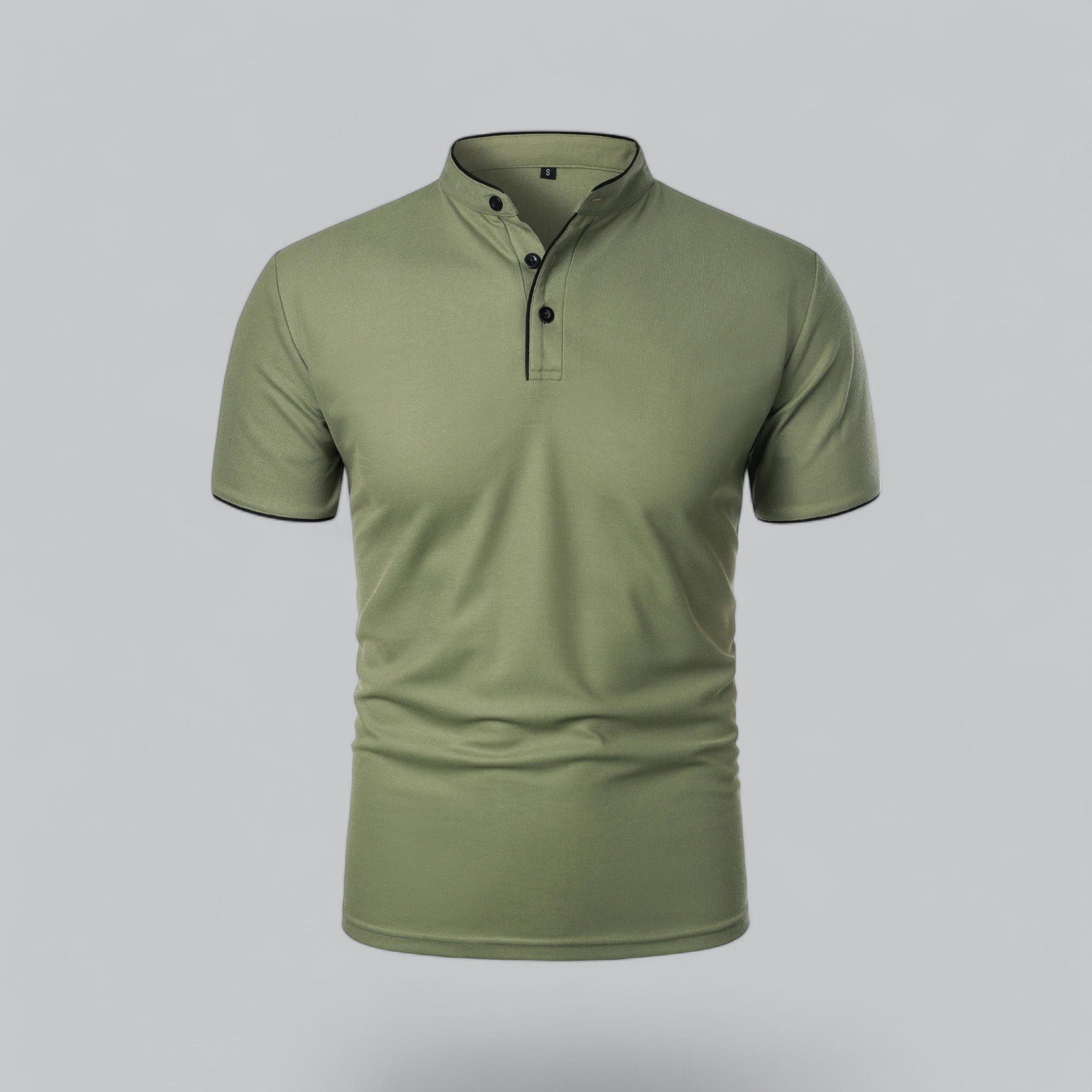 Men's Regular-Fit Short-Sleeve Mandarin Collar Cotton Polo Shirt - Green