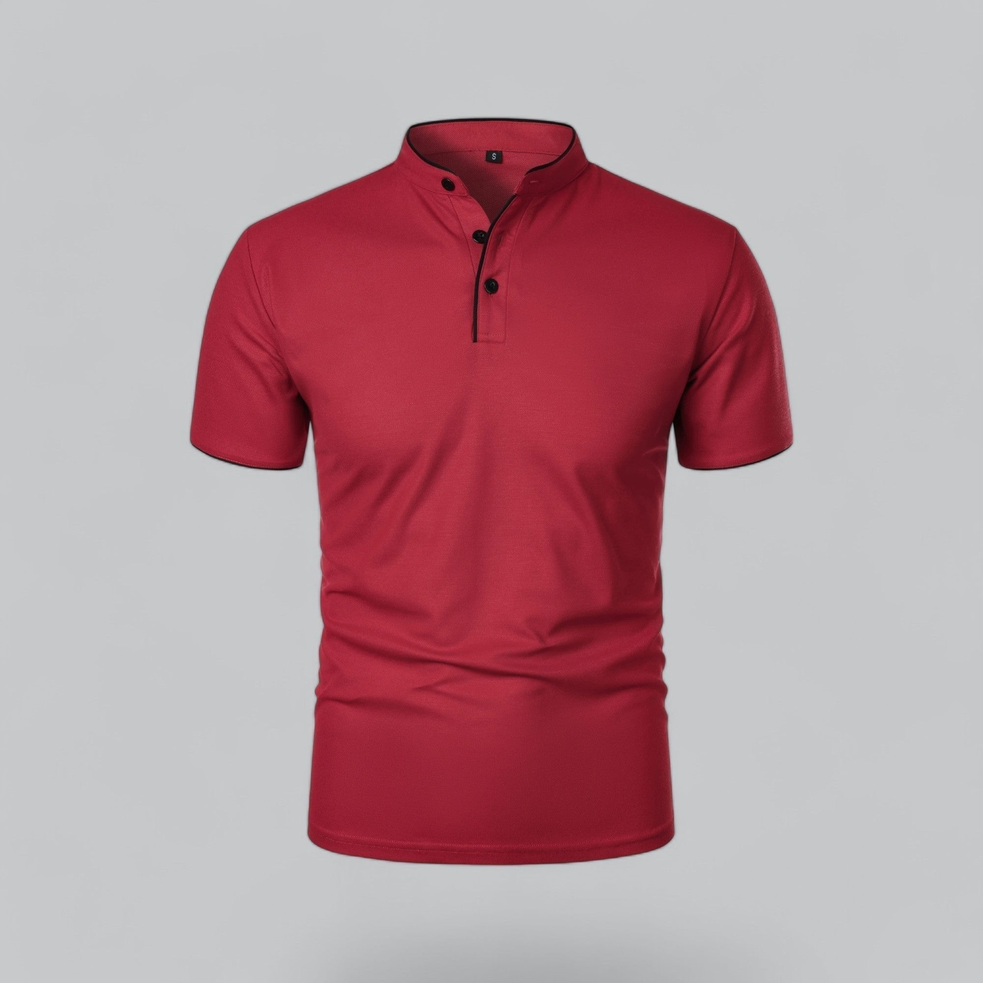 Men's Regular-Fit Short-Sleeve Mandarin Collar Cotton Polo Shirt - Dark Red