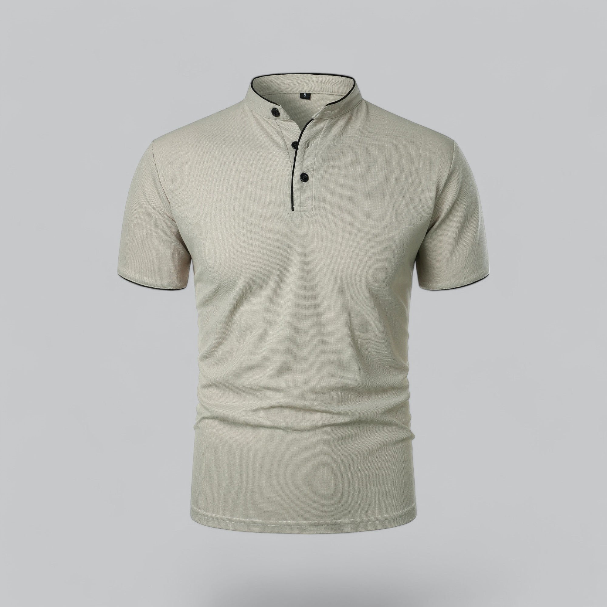 Men's Regular-Fit Short-Sleeve Mandarin Collar Cotton Polo Shirt - Light Grey