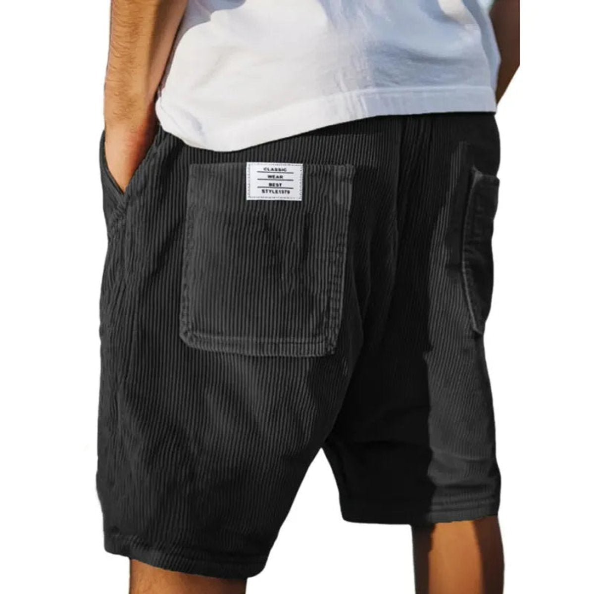 Men's Relaxed-Fit Corduroy Cargo Shorts - Black