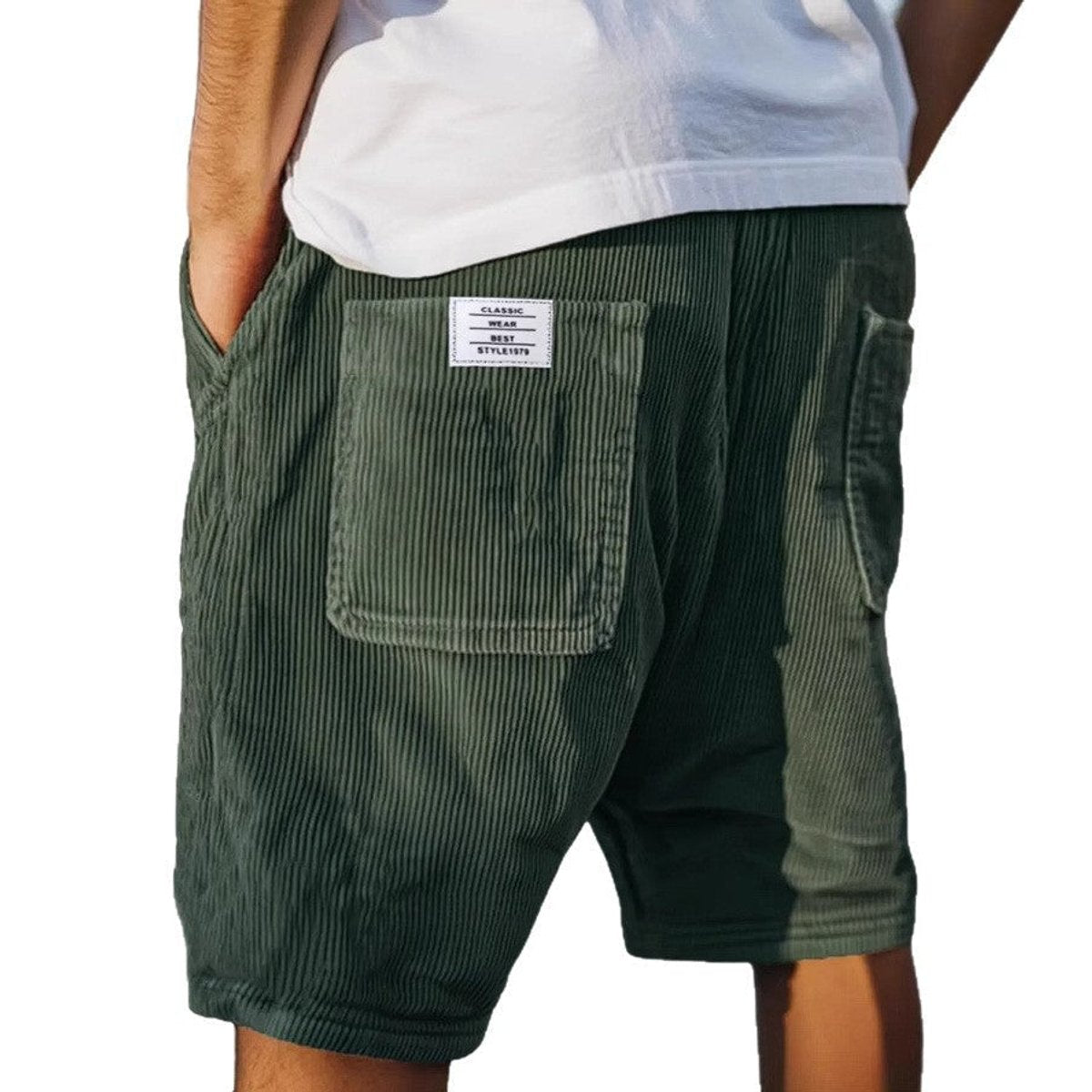 Men's Relaxed-Fit Corduroy Cargo Shorts - Dark Green