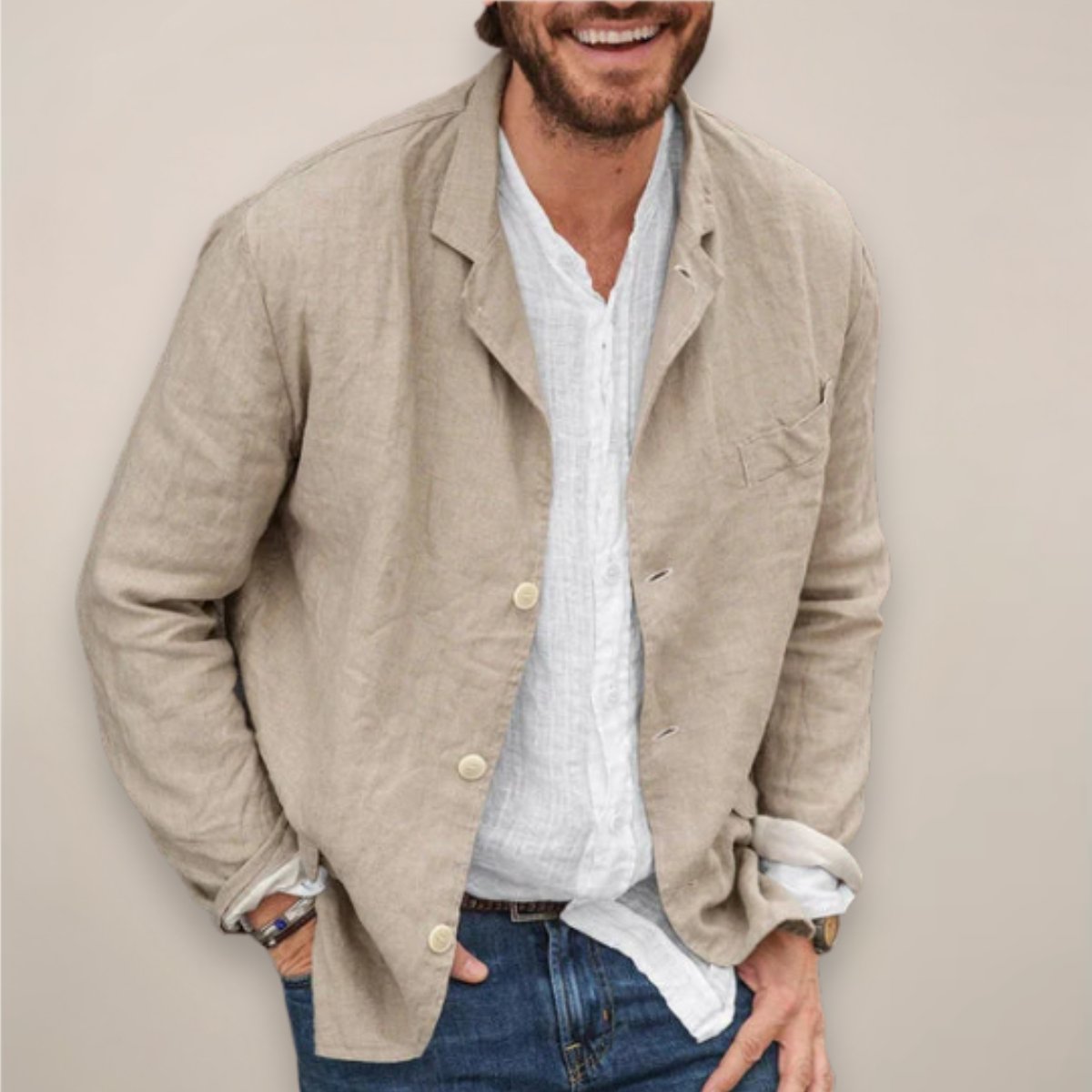Men's Relaxed-Fit Lightweight Linen Blazer Jacket - Khaki