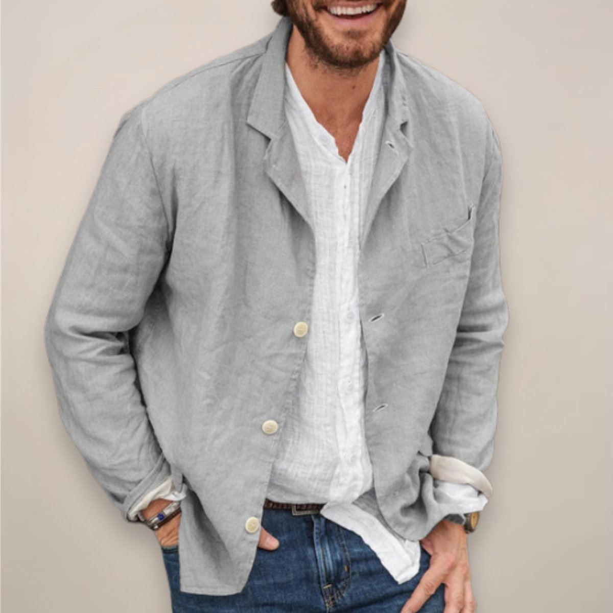 Men's Relaxed-Fit Lightweight Linen Blazer Jacket - Grey