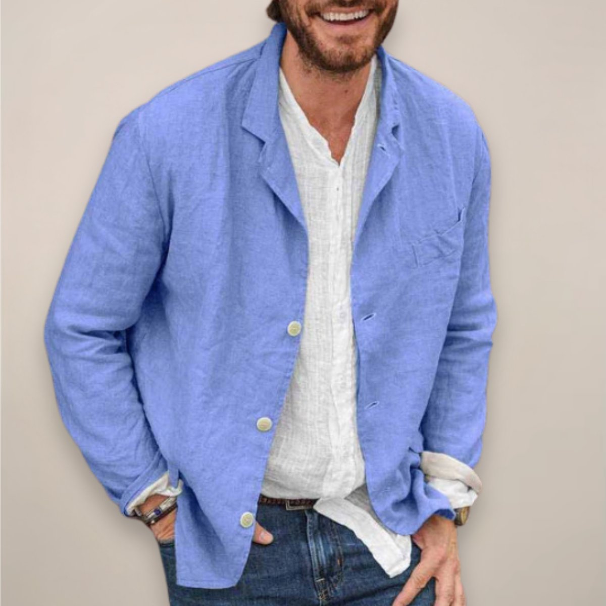 Men's Relaxed-Fit Lightweight Linen Blazer Jacket - Blue