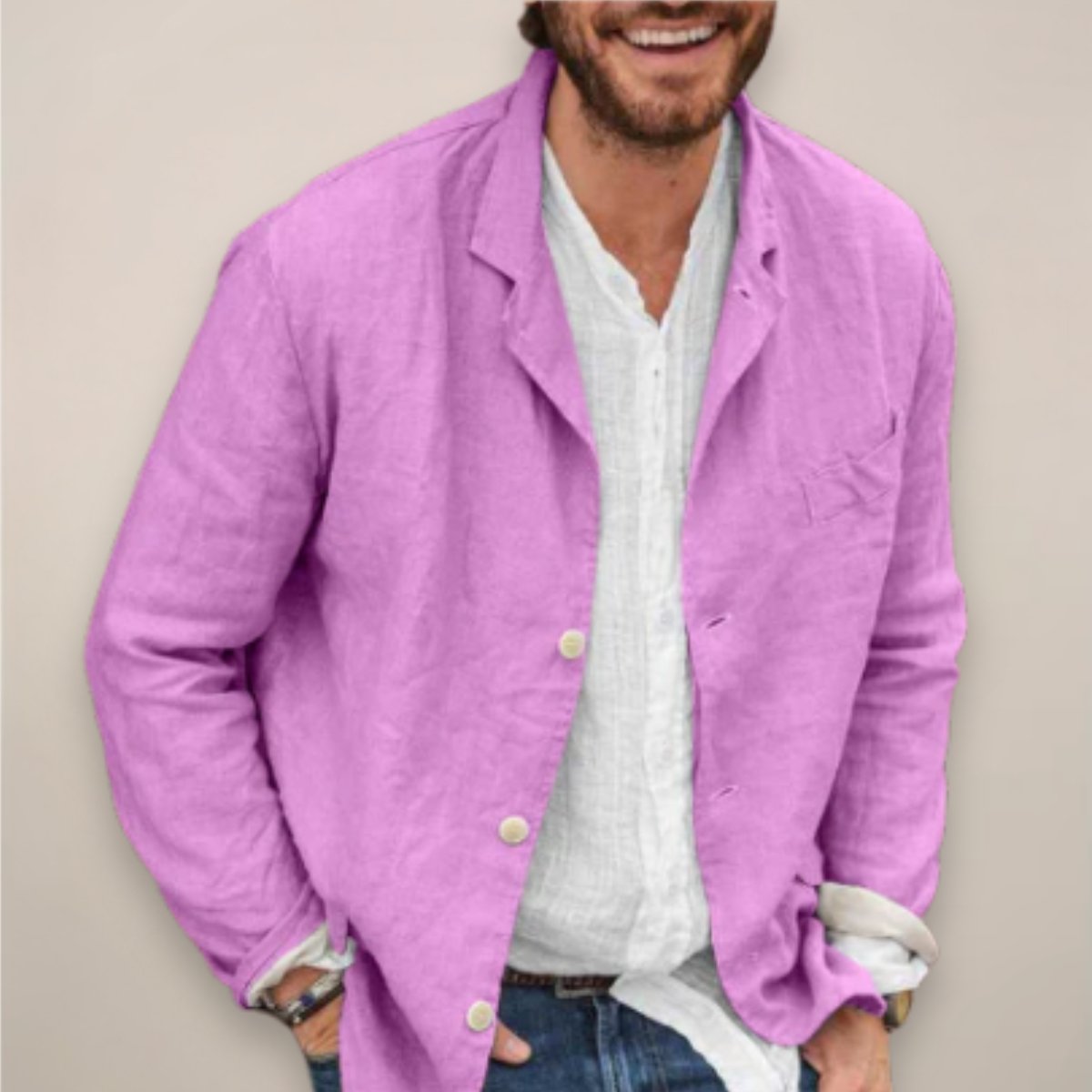 Men's Relaxed-Fit Lightweight Linen Blazer Jacket - Purple