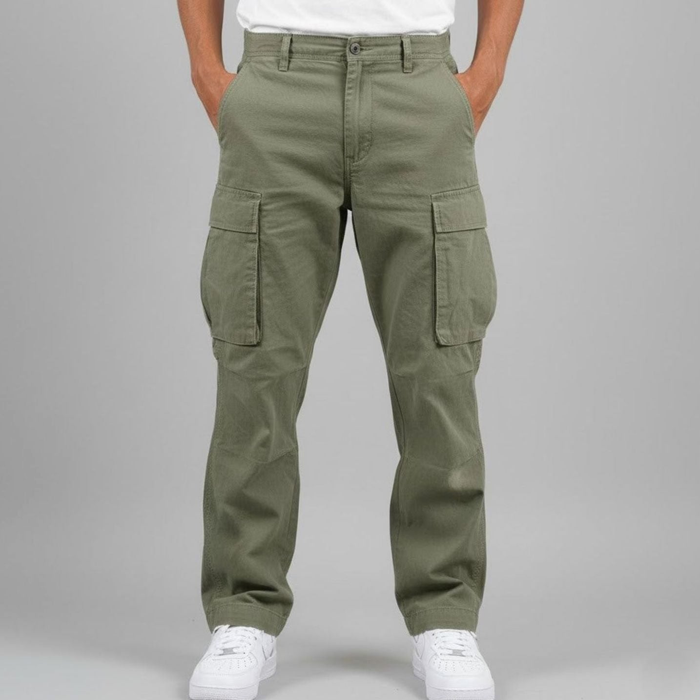 Men's Relaxed Fit Multi-Pocket Cargo Pants Streetwear Trousers - Dark Green