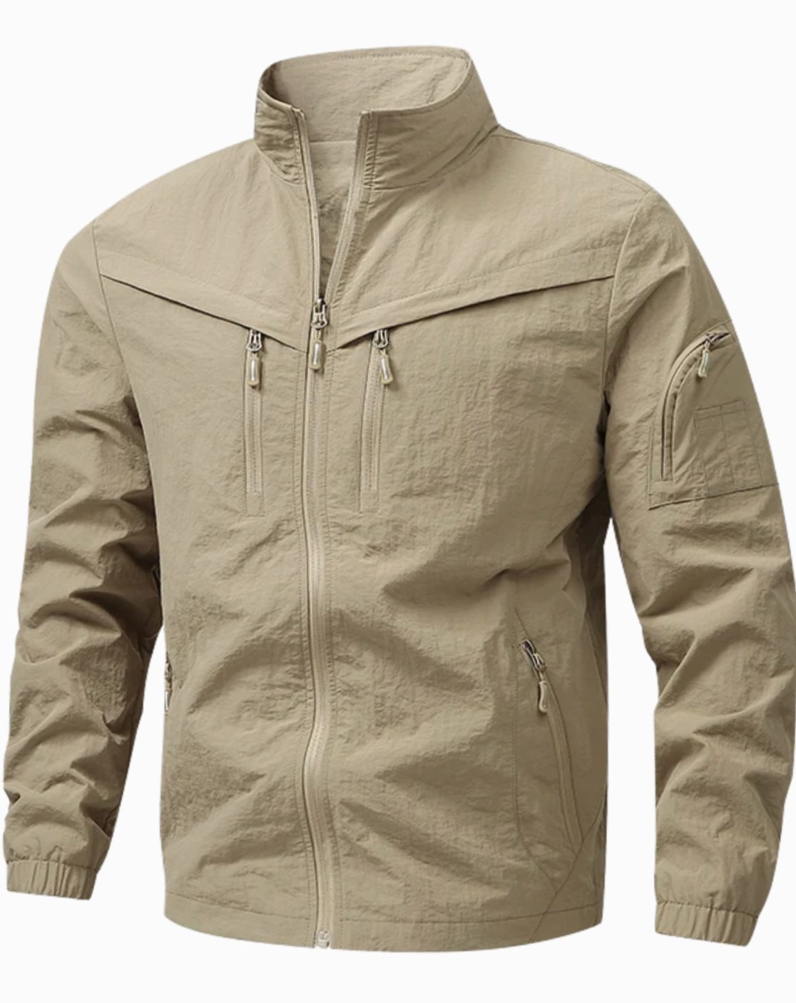 Men's Relaxed-Fit Multi-Pocket Full-Zip Tactical Jacket - Khaki