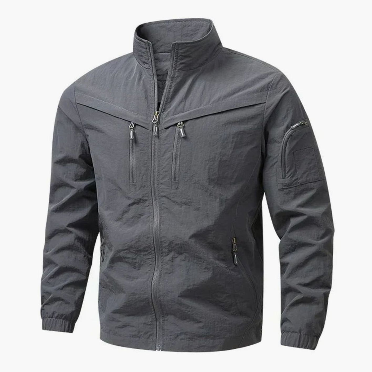 Men's Relaxed-Fit Multi-Pocket Full-Zip Tactical Jacket - Grey