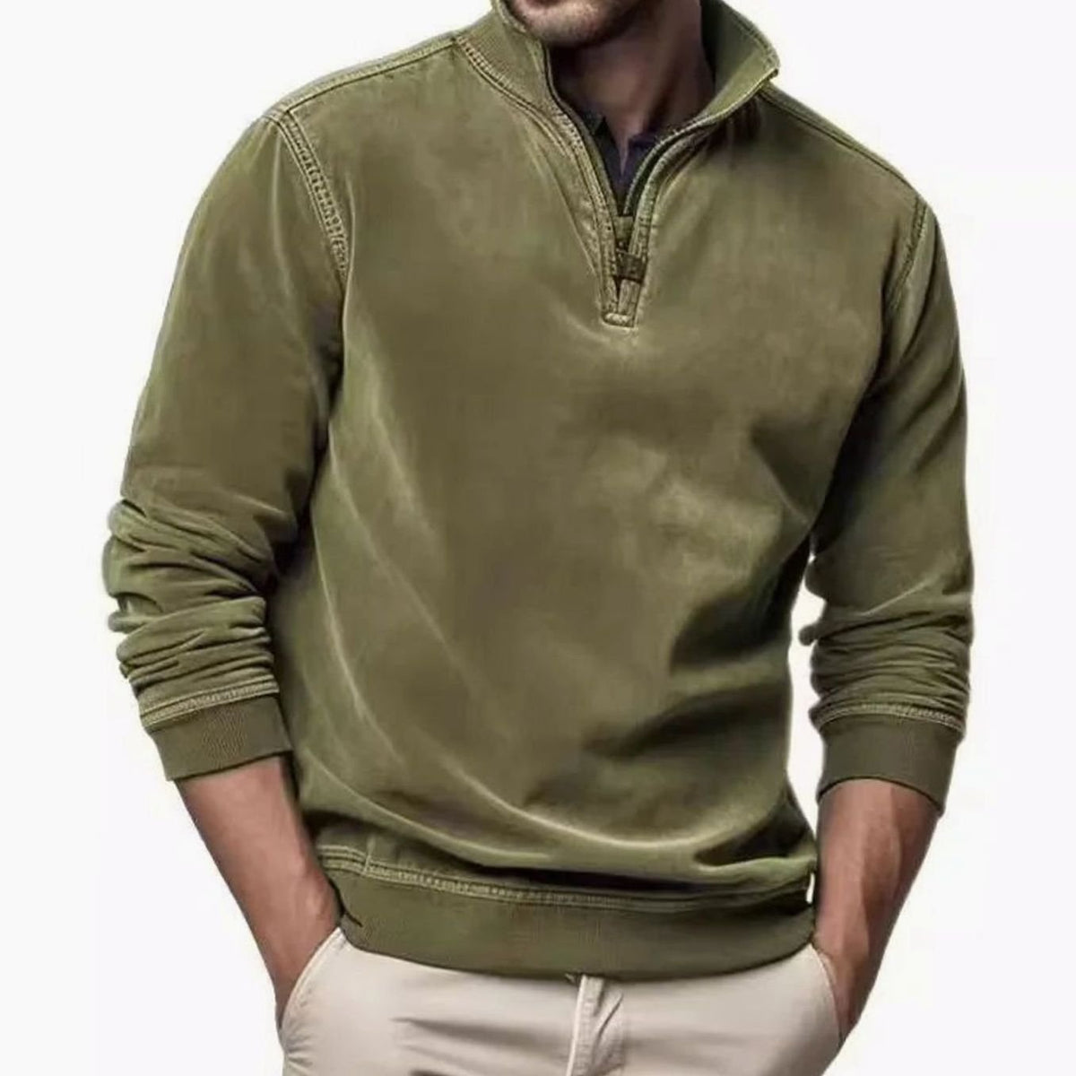 Men's Relaxed-Fit Quarter-Zip Pullover Jumper - Green