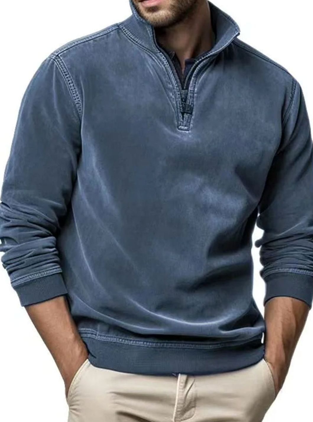 Men's Relaxed-Fit Quarter-Zip Pullover Jumper - Navy