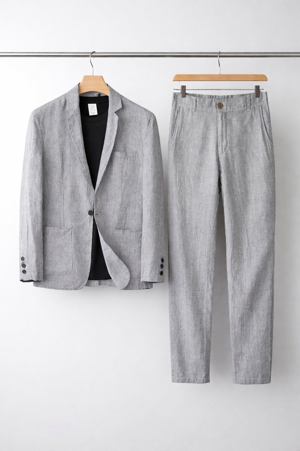 Men's Relaxed-Fit Two-Piece Linen Blazer Trouser Suit Set - Gray