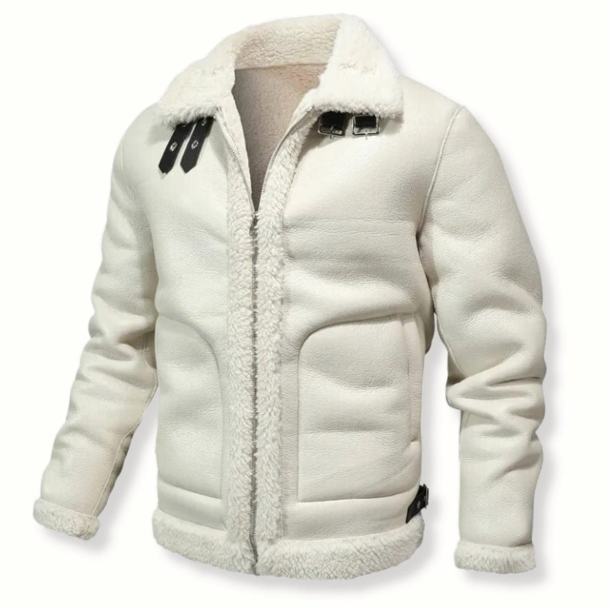 Men's Shearling-Lined Faux Leather Aviator Jacket