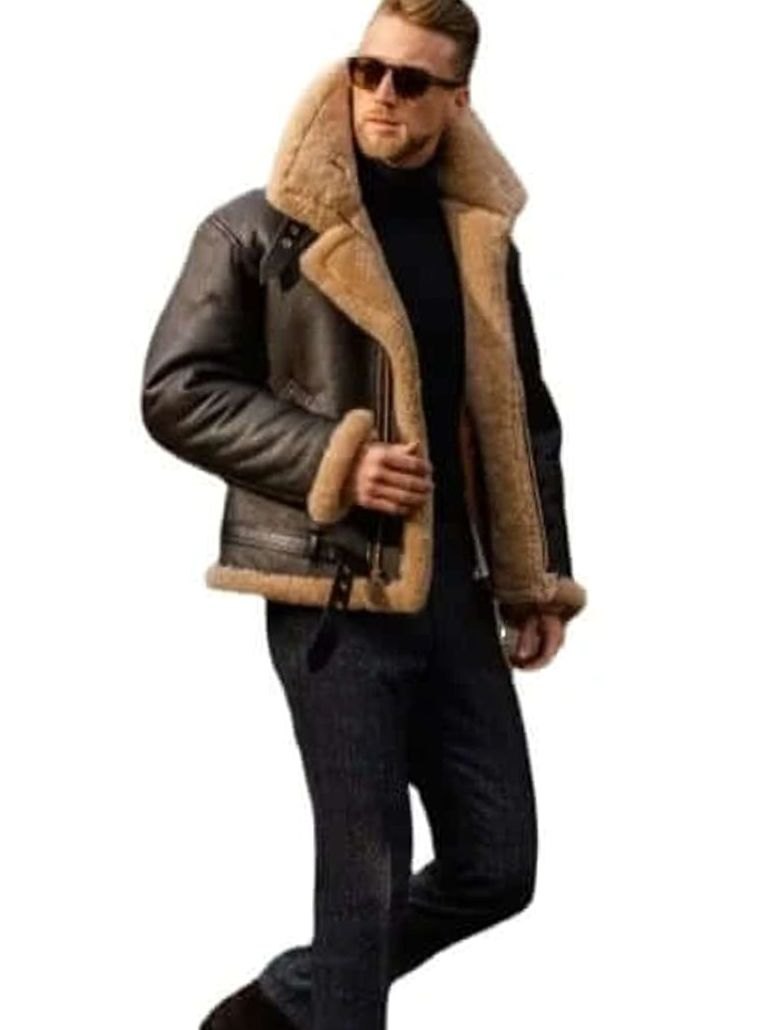 Men's Sheepskin-Lined Leather Bomber Flying Jacket