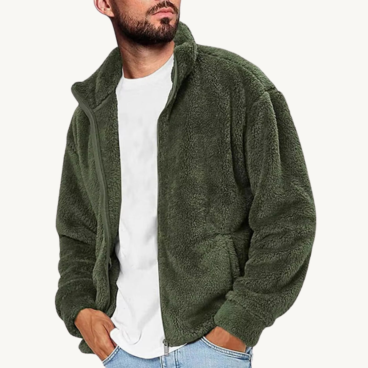 Men's Sherpa Fleece Full-Zip Stand-Collar Plush Jacket