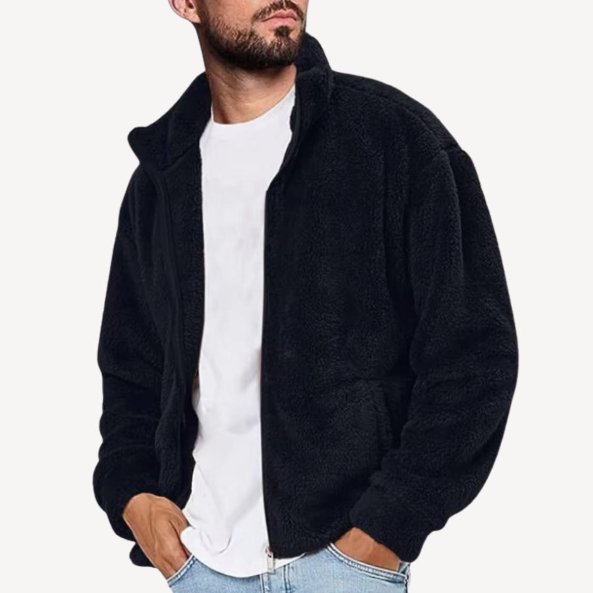 Men's Sherpa Fleece Full-Zip Stand-Collar Plush Jacket - Blue
