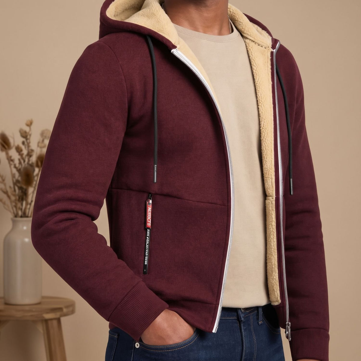 Men's Sherpa-Lined Full-Zip Hooded Sweatshirt