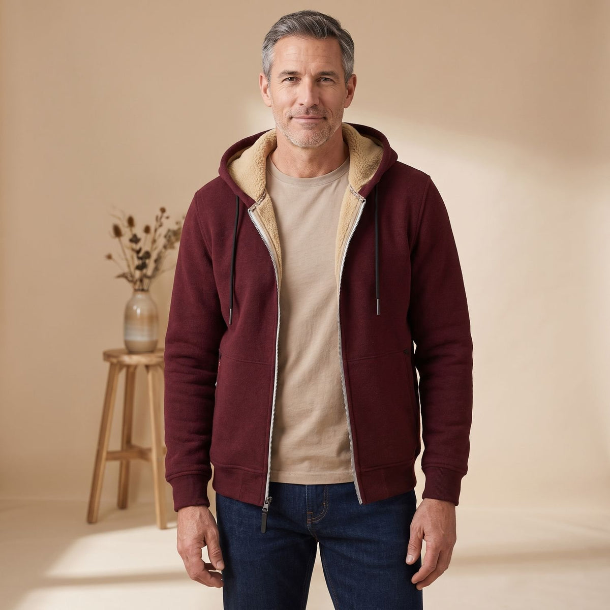 Men's Sherpa-Lined Full-Zip Hooded Sweatshirt