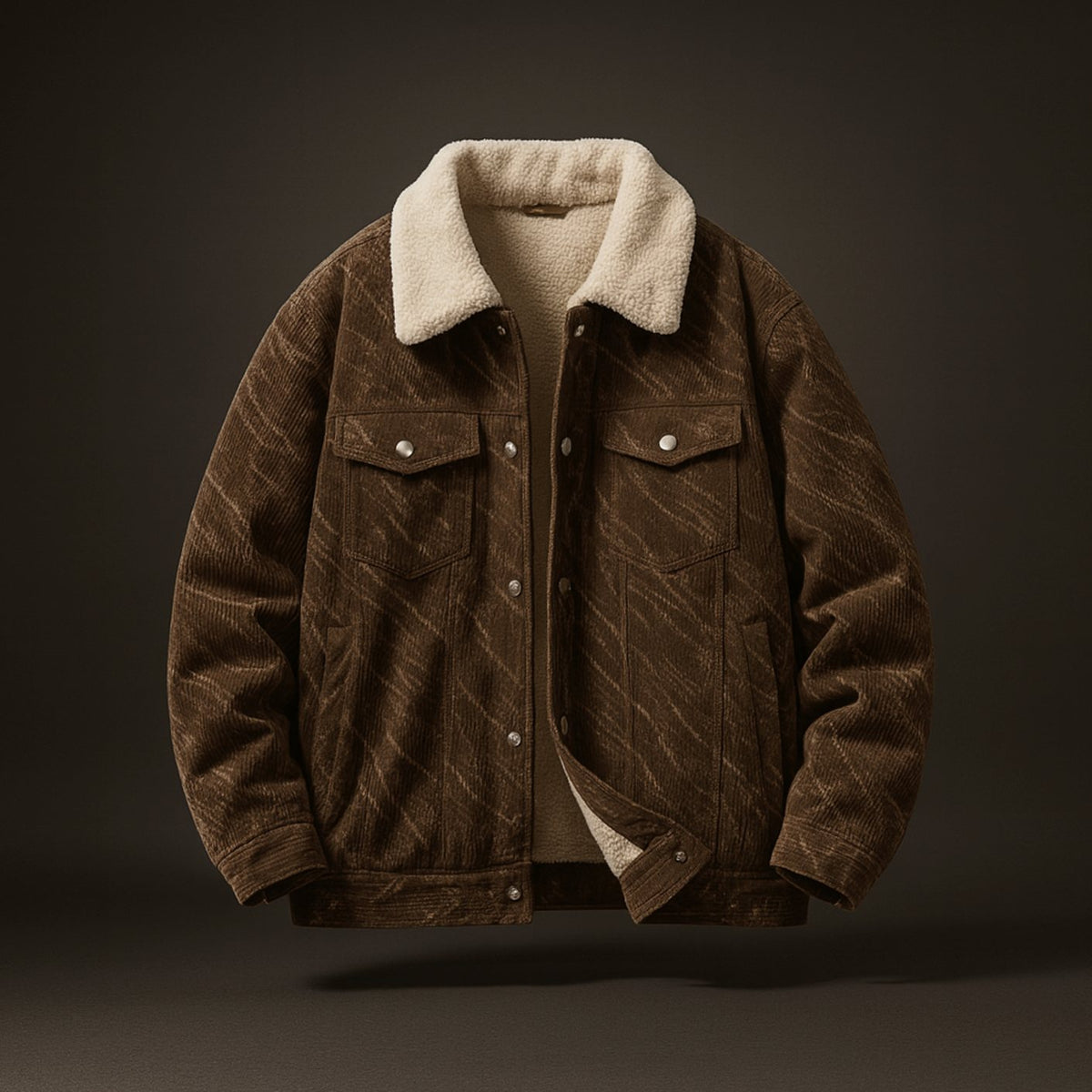 Men's Sherpa-Lined Marbled Corduroy Trucker Jacket - Brown