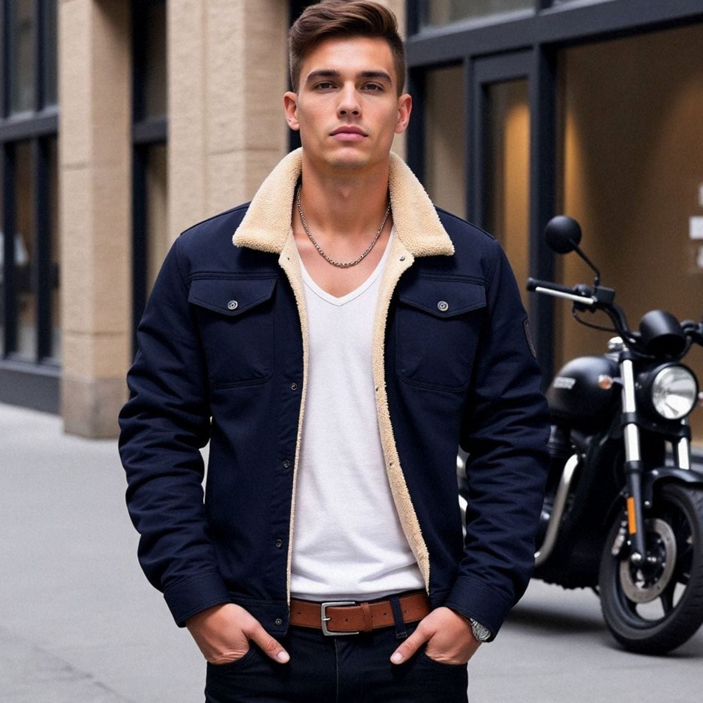 Men's Sherpa-Lined Relaxed-Fit Snap-Button Winter Jacket