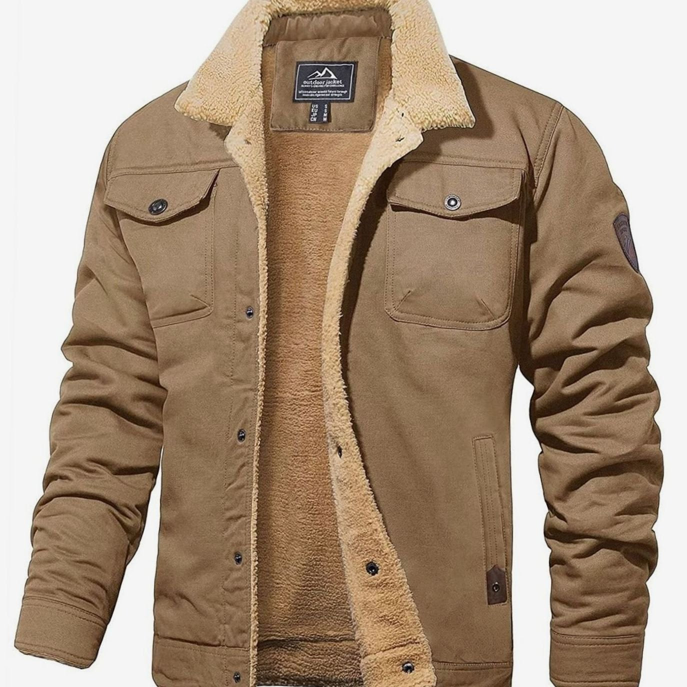 Men's Sherpa-Lined Relaxed-Fit Snap-Button Winter Jacket - Khaki