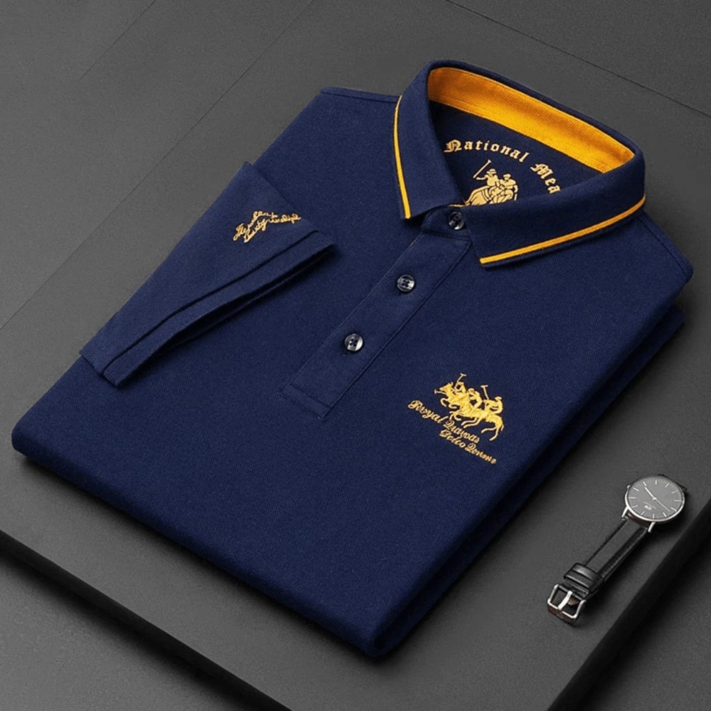 Men's Short-Sleeve Tipped-Collar Cotton Polo Shirt - Niebieski